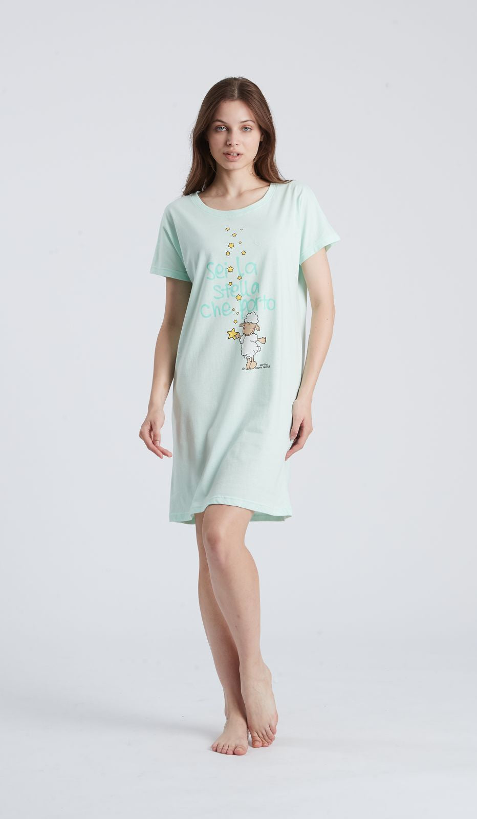 Camicia da notte girocollo Stella per donna in morbido cotone 100% per notti di puro relax
