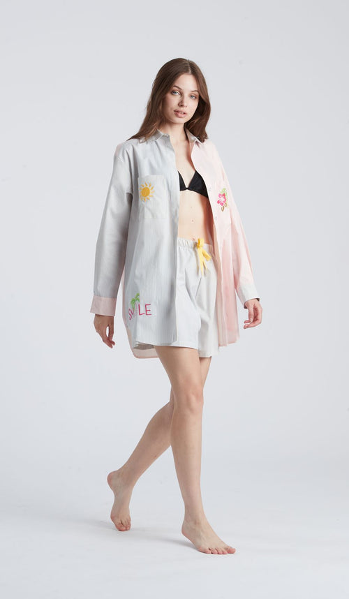 CAMICIA BEACH MONOCOLORE in cotone 100 percento per notti fresche e stilose, ideale per l'estate.