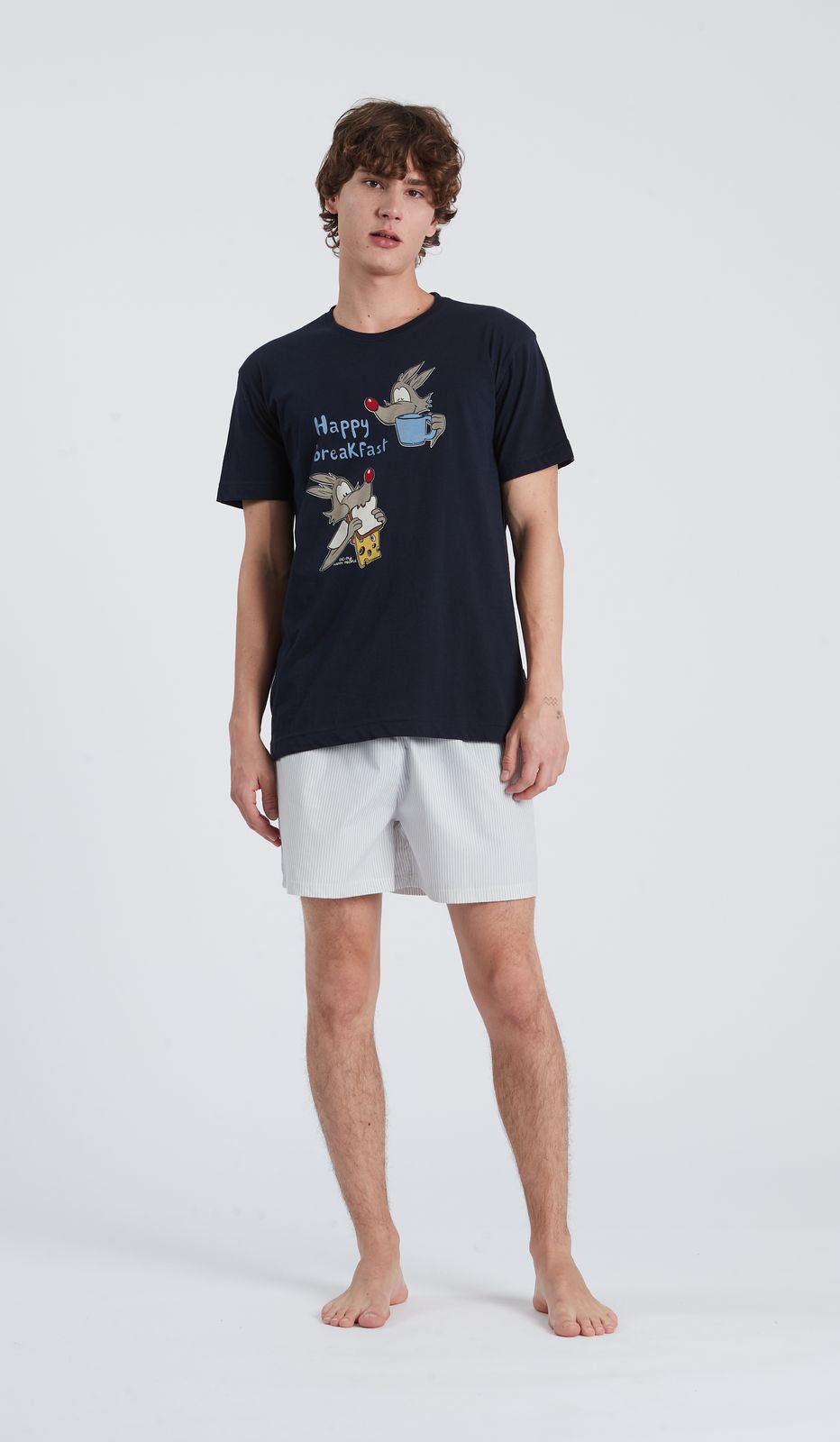 Pigiama girocollo MM breakfast uomo in cotone 100 percento per comfort e stile nelle mattine fresche.