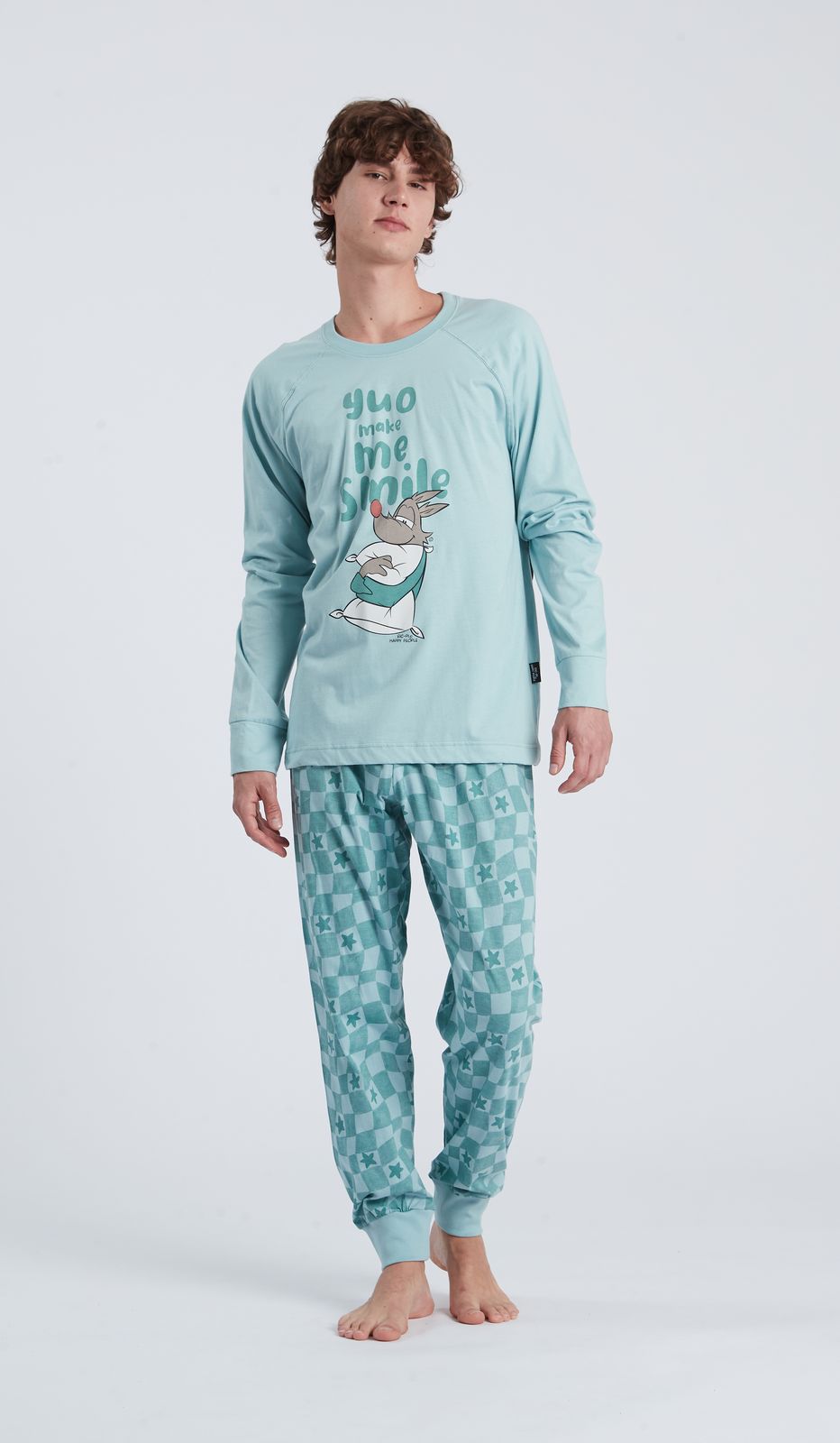 Pigiama Girocollo Make Me Smile Uomo in Cotone Morbido per Notte di Comfort e Stile