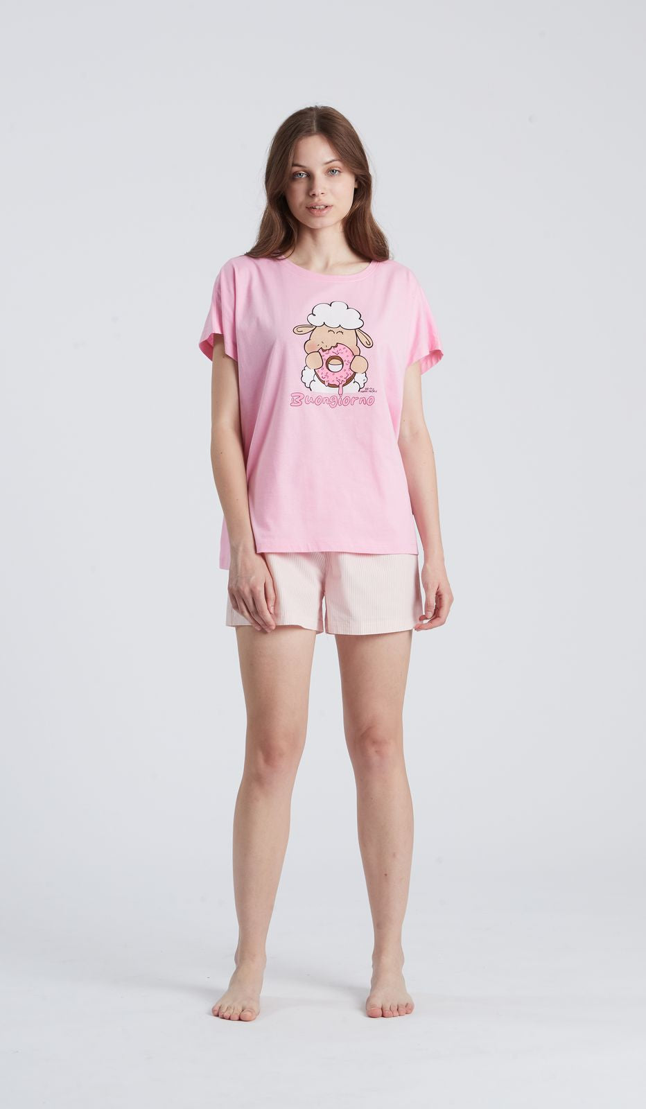 Pigiama girocollo MM breakfast donna in cotone 100 percento per comfort e stile ogni mattina e notte.