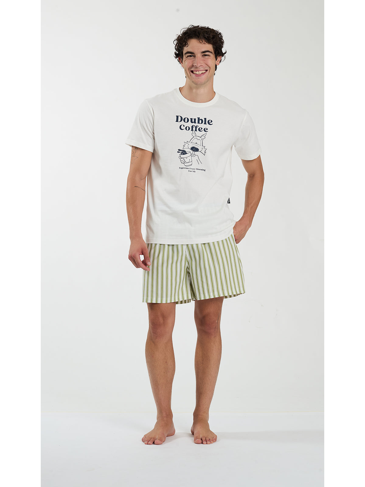 Pigiama uomo corto, 100% cotone con pantaloncino rigato