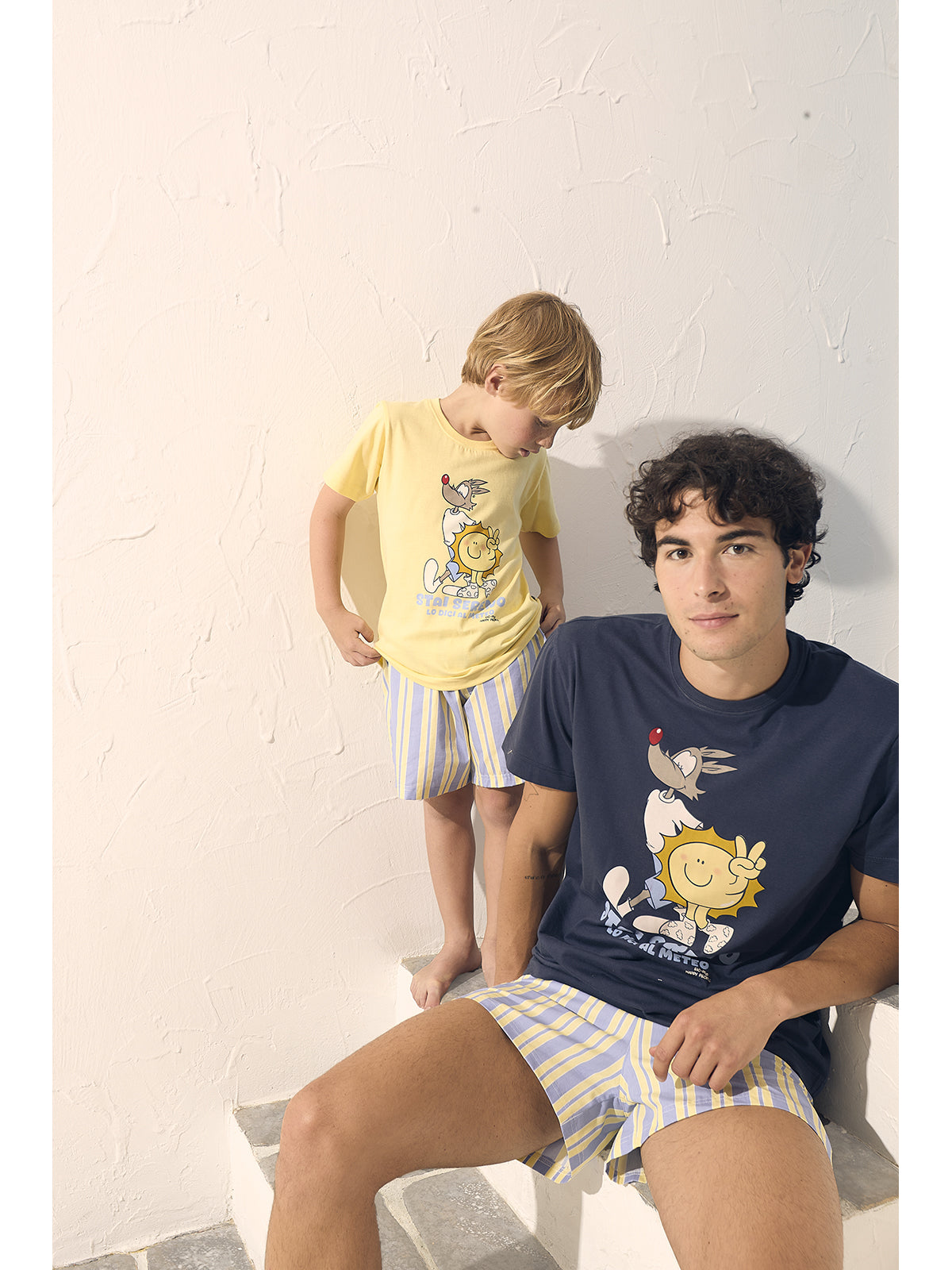 Pigiama girocollo uomo corto, in morbido jersey di puro cotone