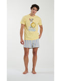 Pigiama girocollo uomo corto, in jersey di puro cotone yellow