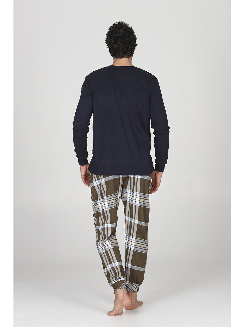 Pigiama uomo serafino, in caldo cotone con pantalone scozzese