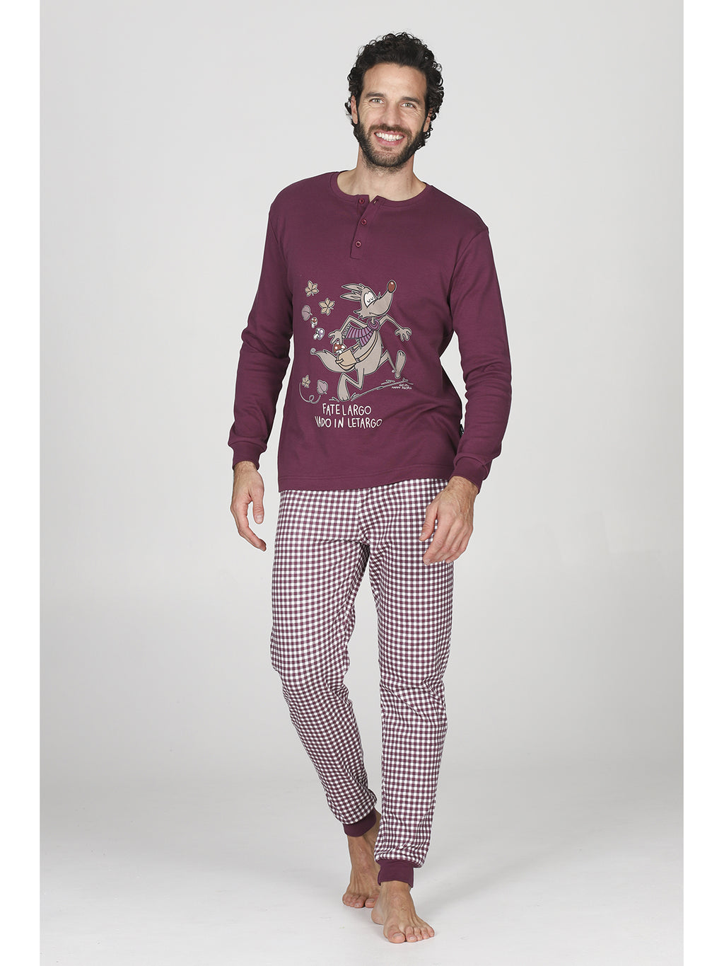 Divertente pigiama uomo serafino, in caldo cotone  linea "funghi"