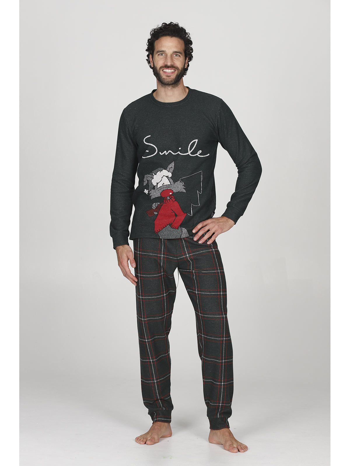 Pigiama uomo modello con calda maglieria jacquard invernale "smile"