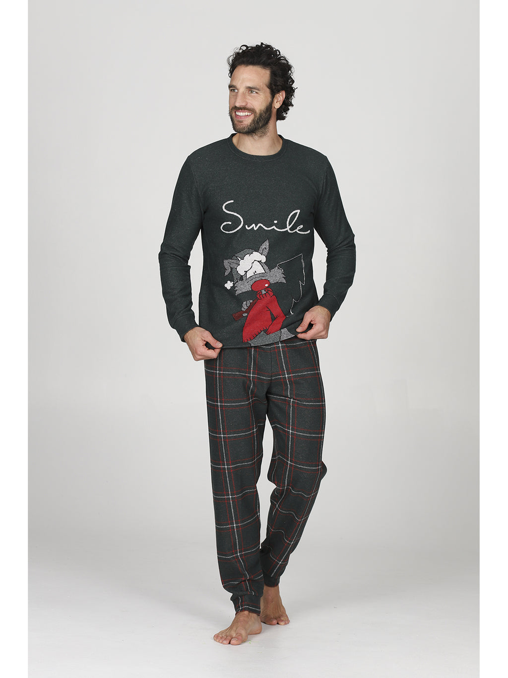 Pigiama uomo modello con calda maglieria jacquard invernale "smile"