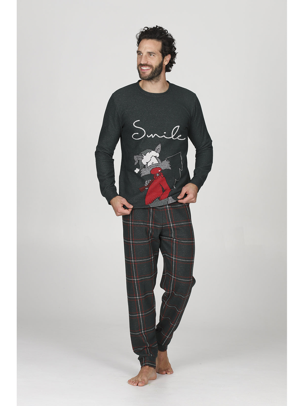 Pigiama uomo modello con calda maglieria jacquard invernale "smile"