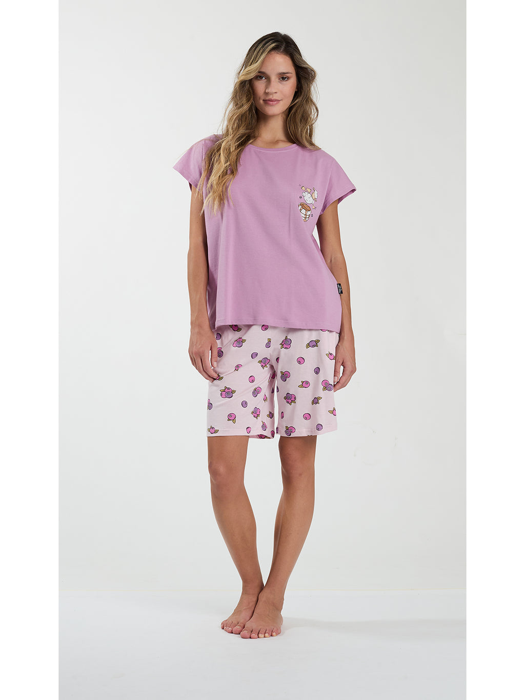 Pigiama corto donna girocollo, in fresco jersey di puro cotone
