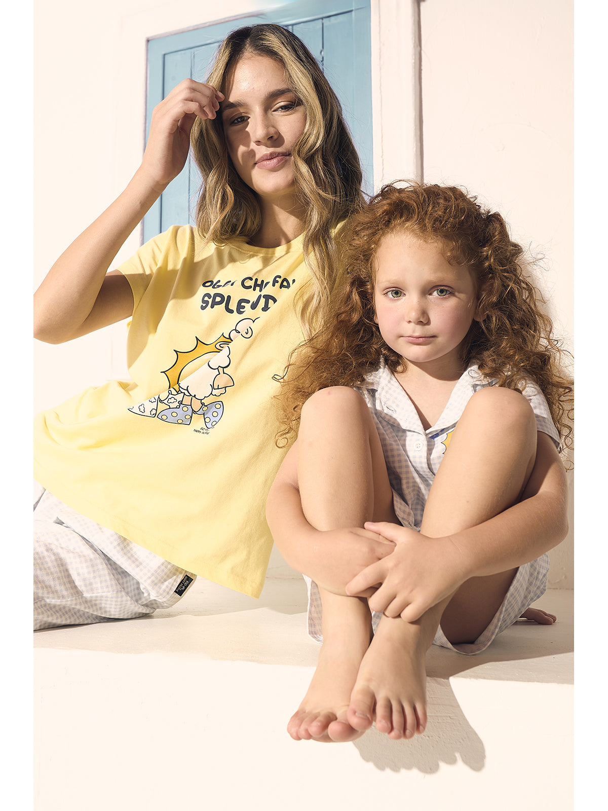 Pigiama corto donna girocollo, in fresco jersey di puro cotone yellow