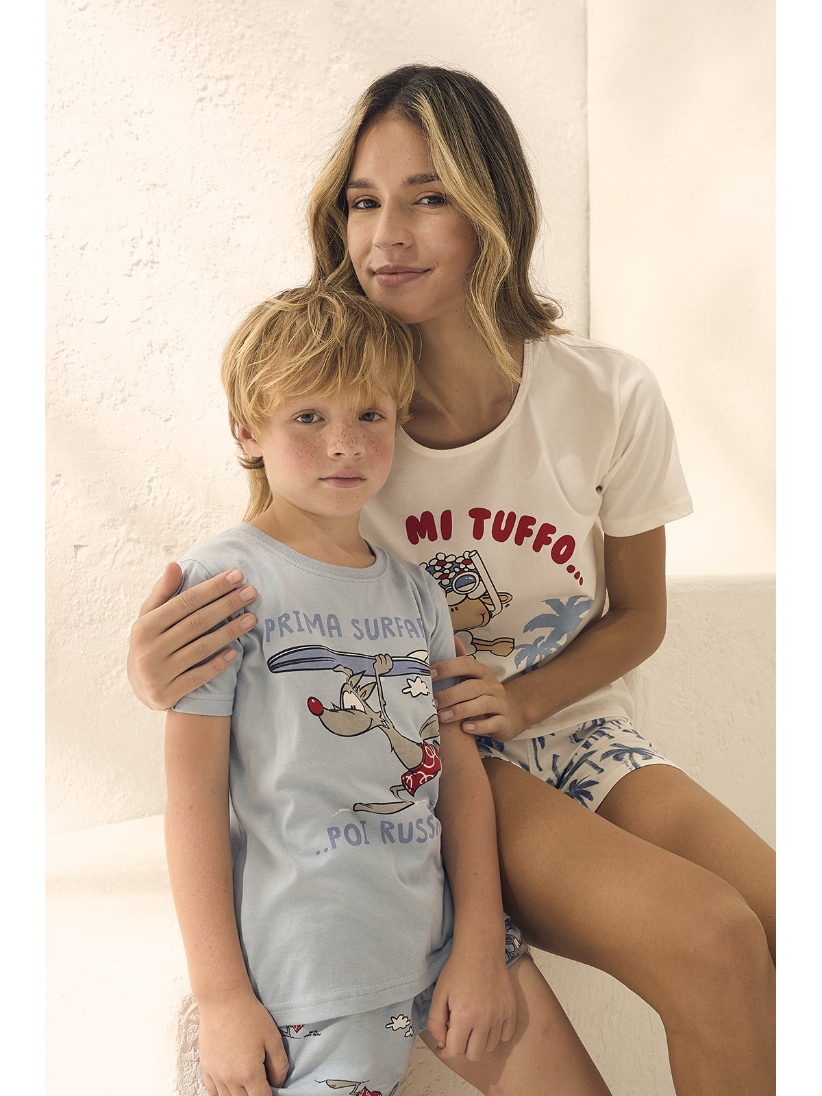 Pigiama corto donna in fresco cotone disegno palme