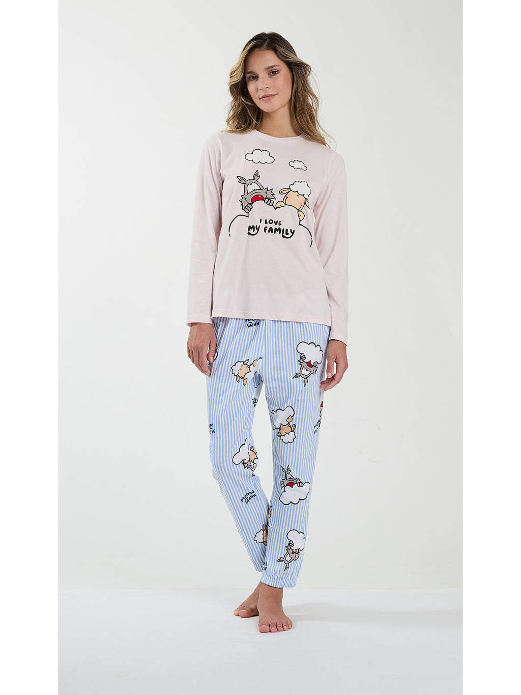 Pigiama donna girocollo, in  morbido e fresco puro cotone