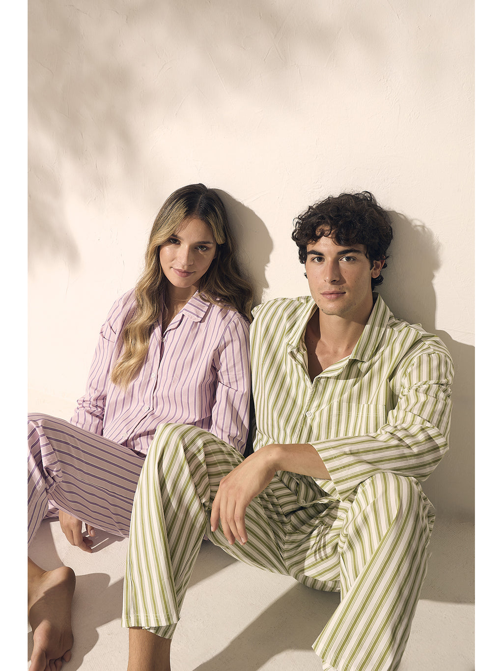 Pigiama donna in popeline, modello cardigan rigato all over