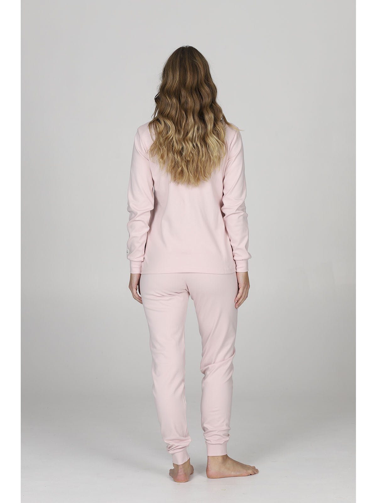 Pigiama girocollo donna in nuance rosa, con polsini