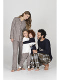 Pigiama cardigan donna, in morbido caldo cotone, a quadretti marrone