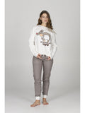 Pigiama donna con coulisse, in morbido caldo cotone, a quadretti marrone