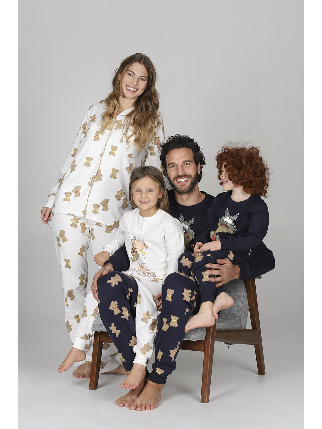 Pigiama cardigan donna, in morbido caldo cotone disegno orsetti