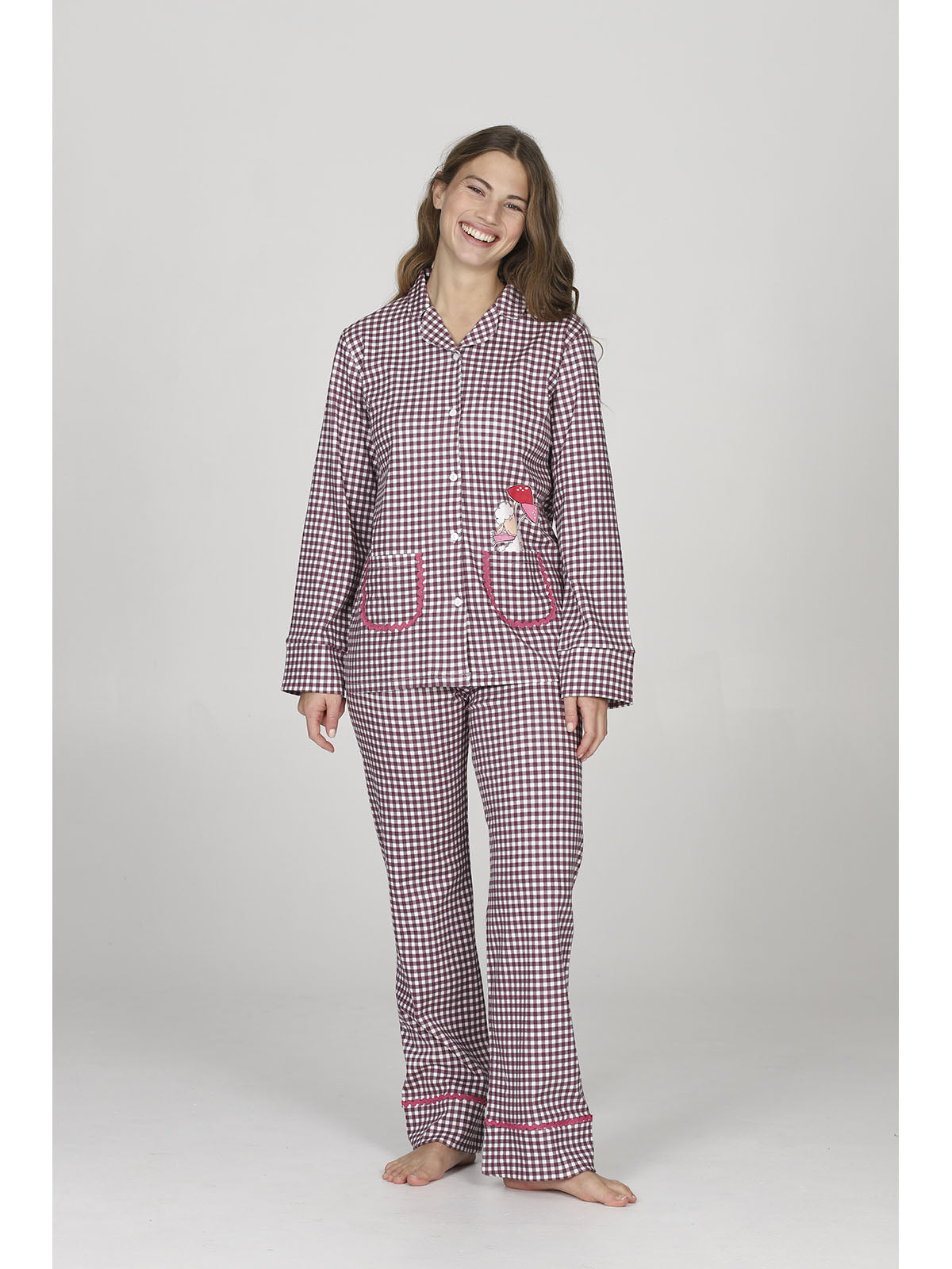 Pigiama cardigan donna, in morbido caldo cotone fantasia all over