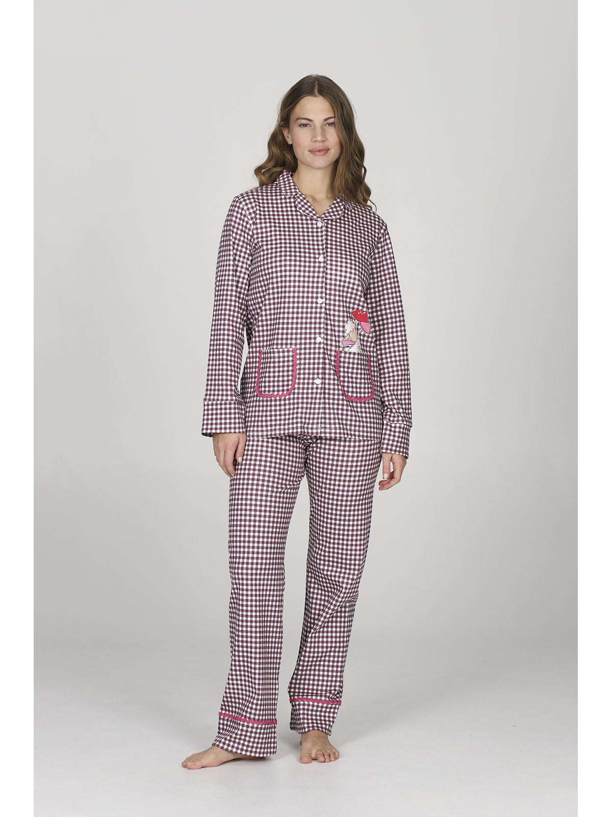 Pigiama cardigan donna, in morbido caldo cotone fantasia all over