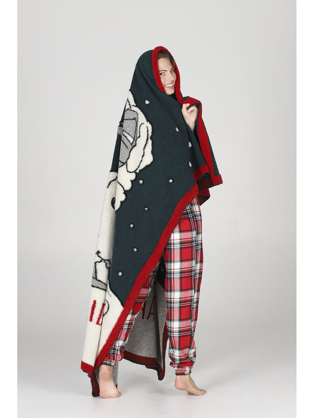 Caldo plaid per tutta la famiglia, con scritta "happy holiday"