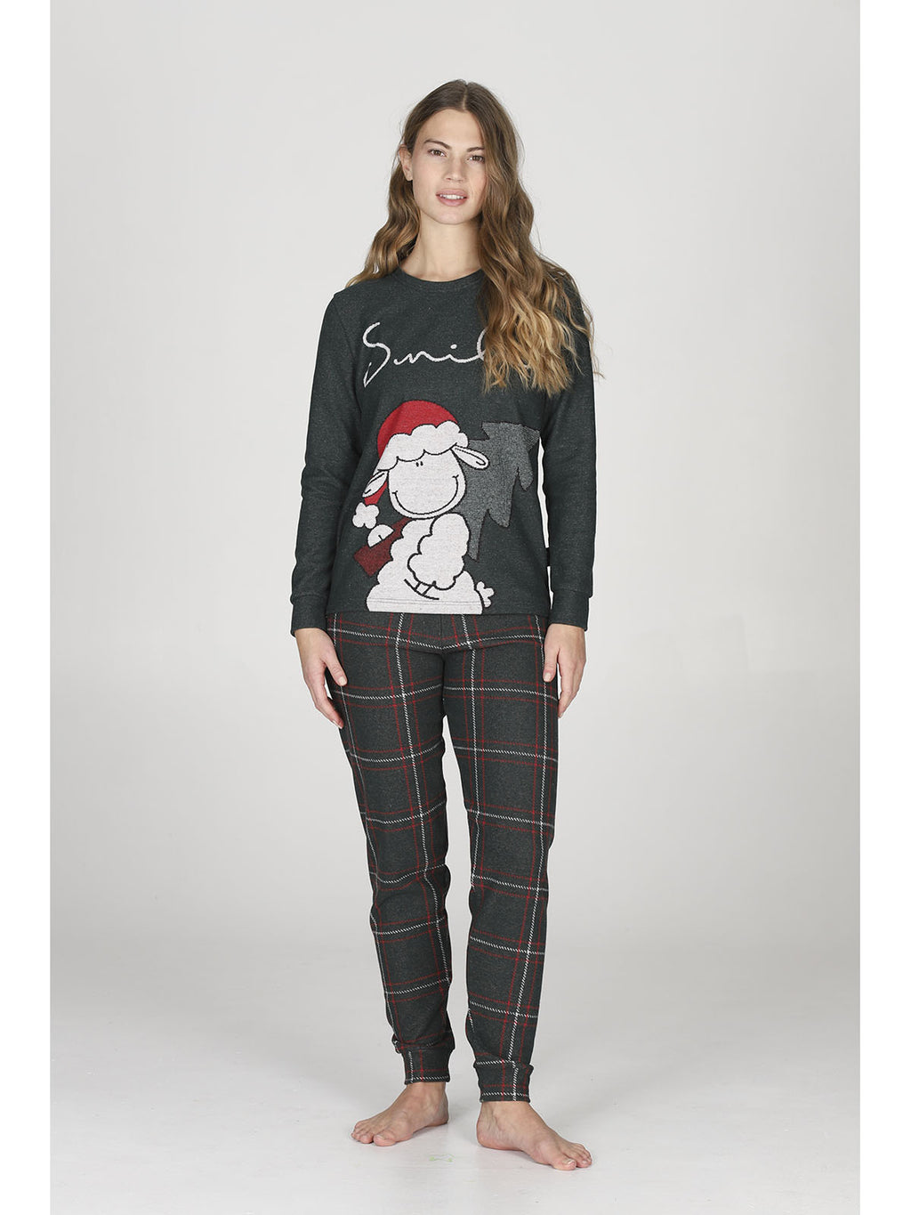 Pigiama donna modello con calda maglieria jacquard invernale "smile"
