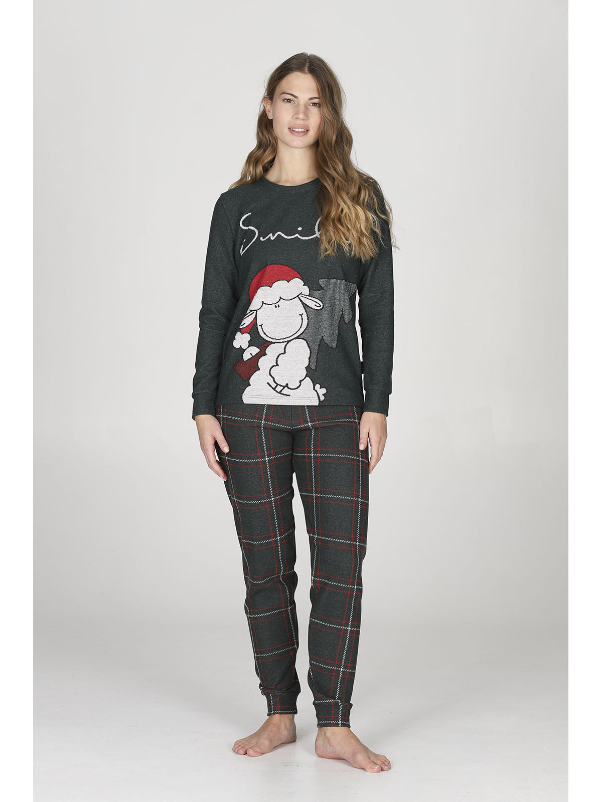 Pigiama donna modello con calda maglieria jacquard invernale "smile"