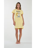 Camicia da notte donna, in fresco jersey di puro cotone colore giallo