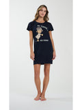 Camicia da notte donna, in fresco jersey di puro cotone colore blu