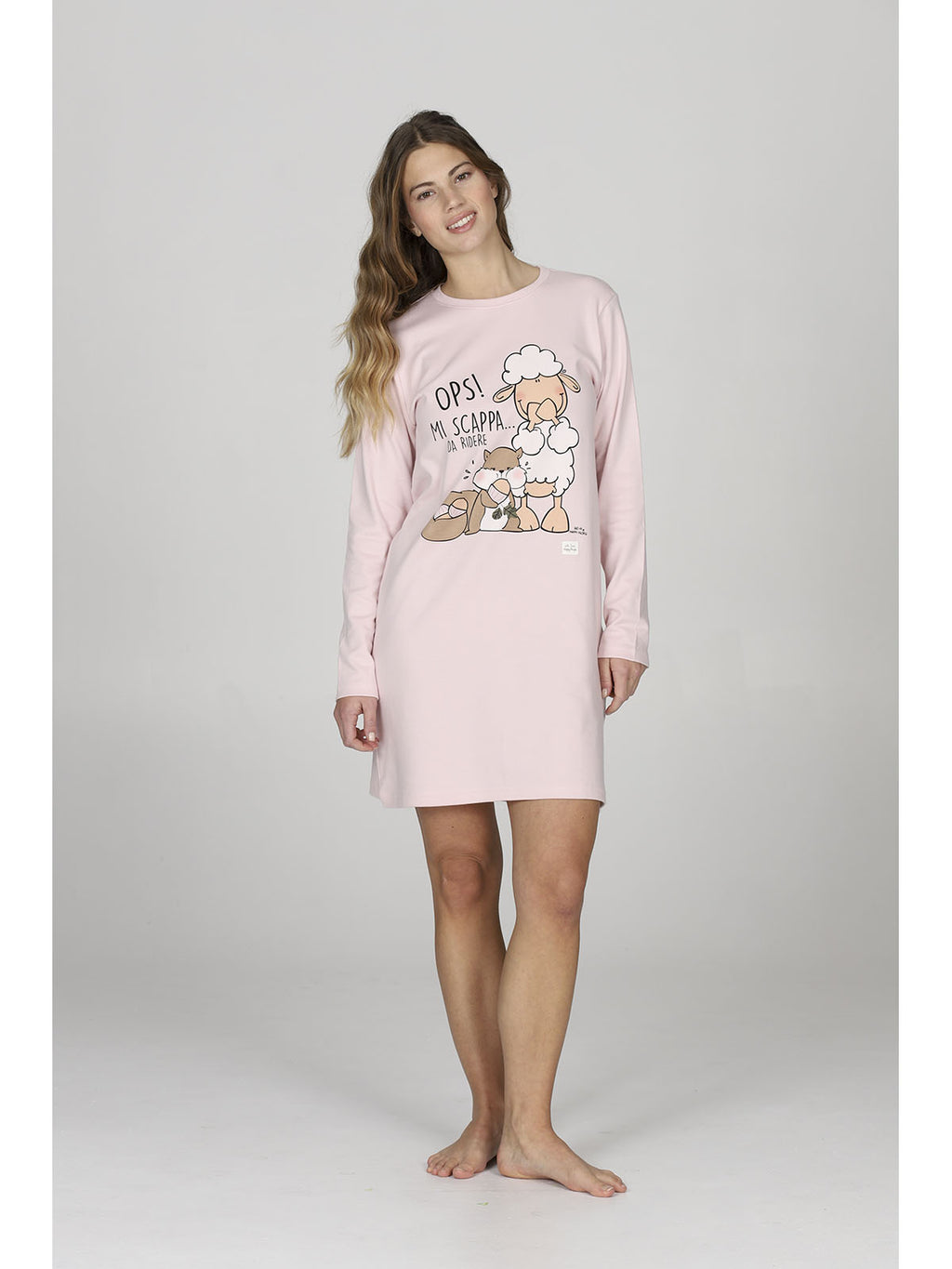 Morbida camicia da notte rosa, con divertente fantasia