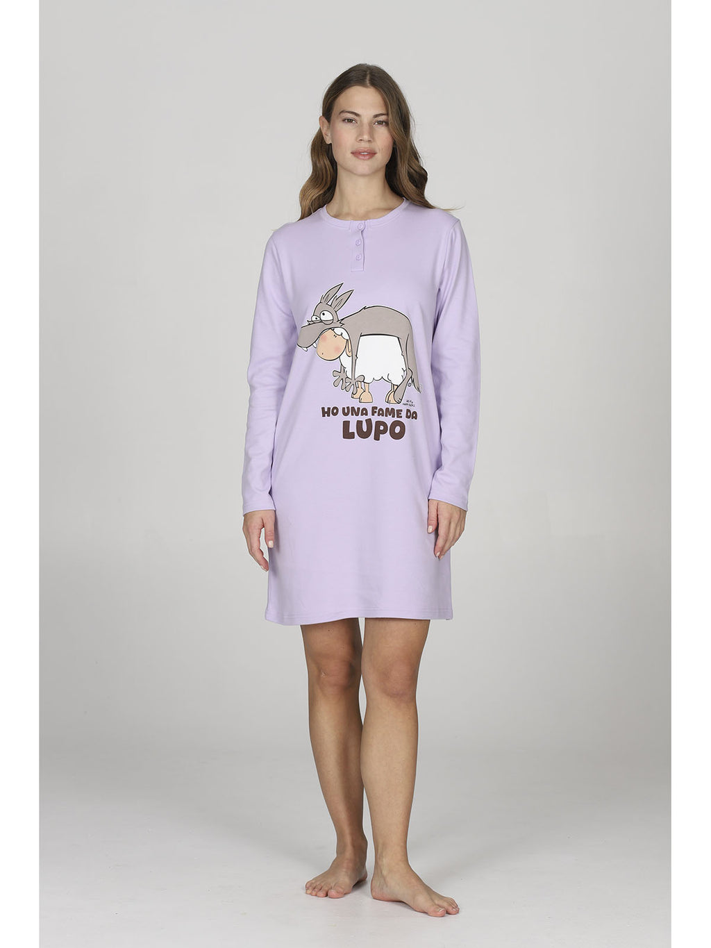 Divertente camicia da notte collo serafino, linea " in bocca la lupo"