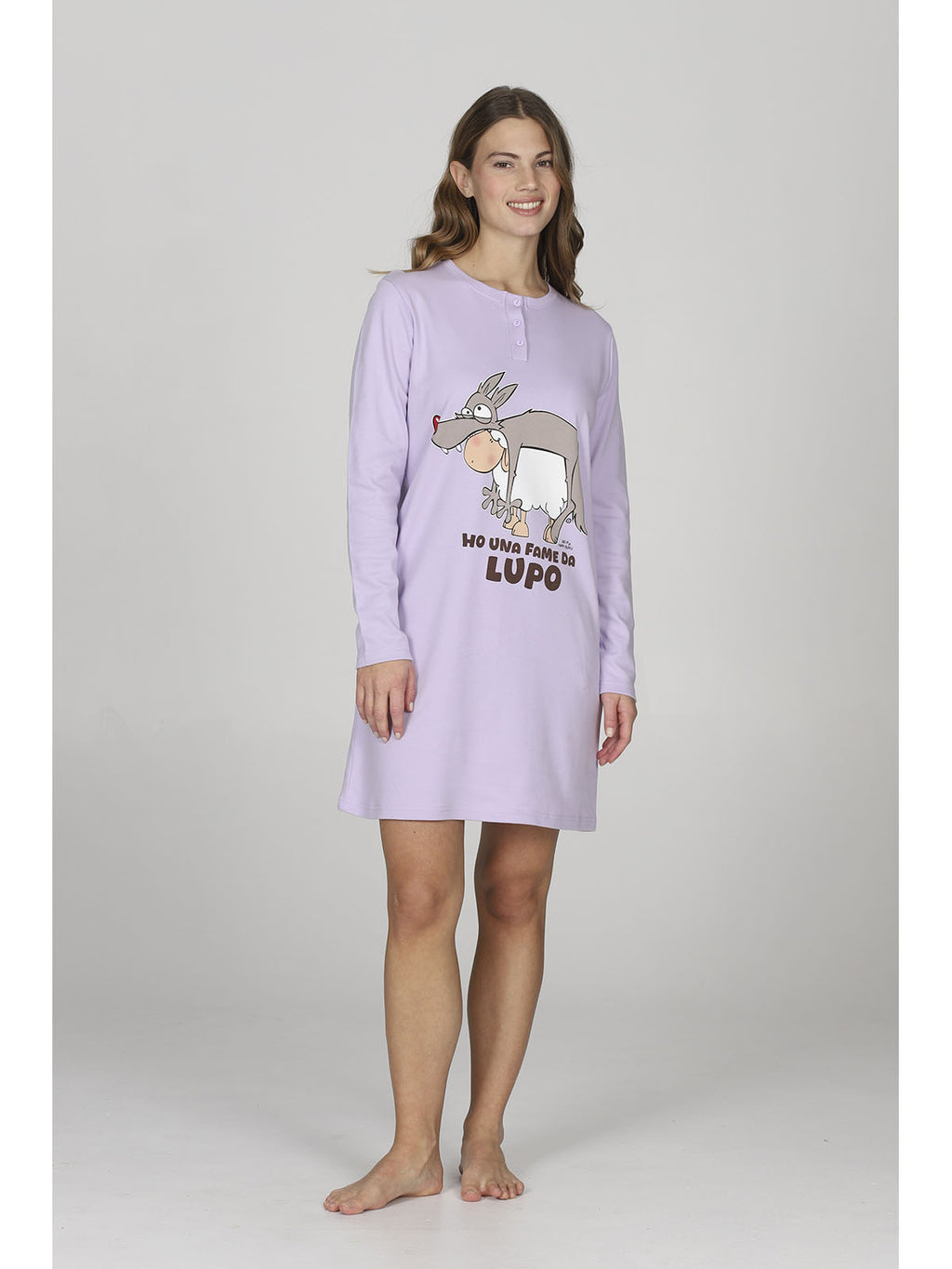 Divertente camicia da notte collo serafino, linea " in bocca la lupo"