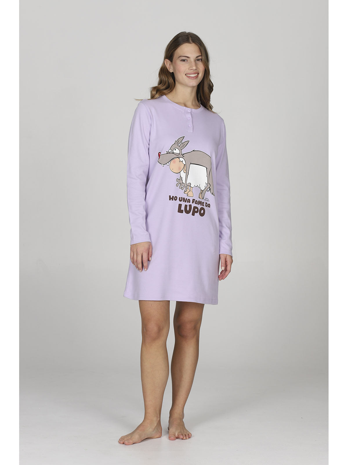 Divertente camicia da notte collo serafino, linea " in bocca la lupo"