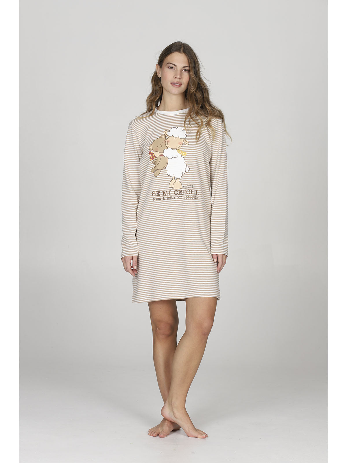 Comoda camicia girocollo da notte donna, linea orso