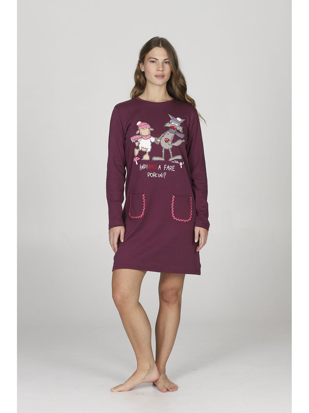 Morbida e confortevole camicia da notte donna, fantasia funghi