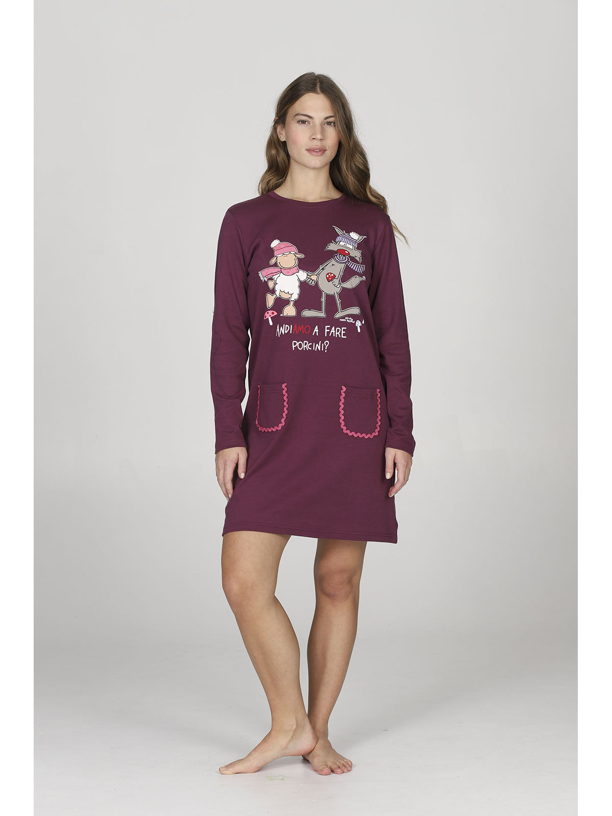 Morbida e confortevole camicia da notte donna, fantasia funghi