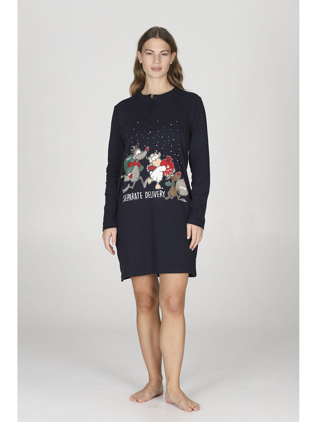 Camicia da notte blu con divertente stampa natalizia