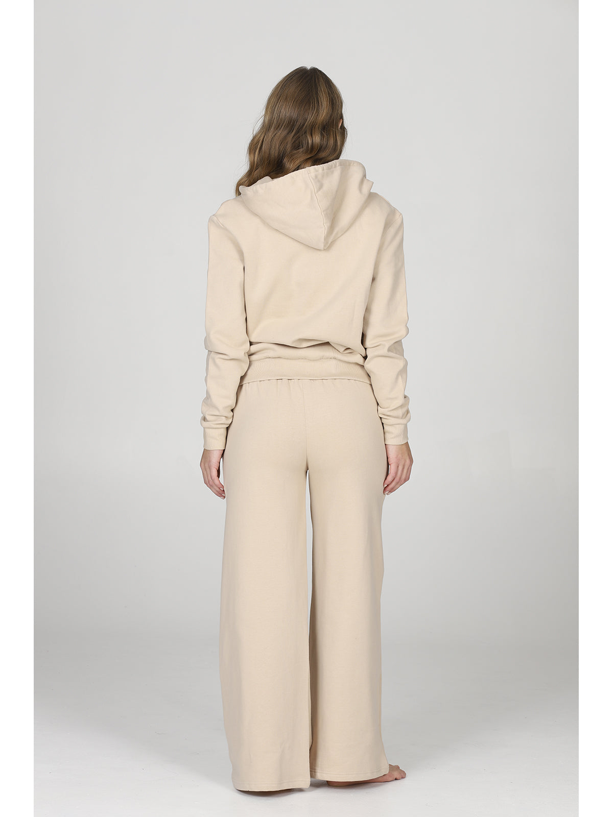 Pantaloni wide leg in felpa sabbia, coordinabili