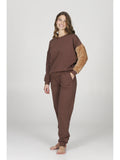 Pantaloni tuta marrone donna, in felpa di puro cotone coordinabili