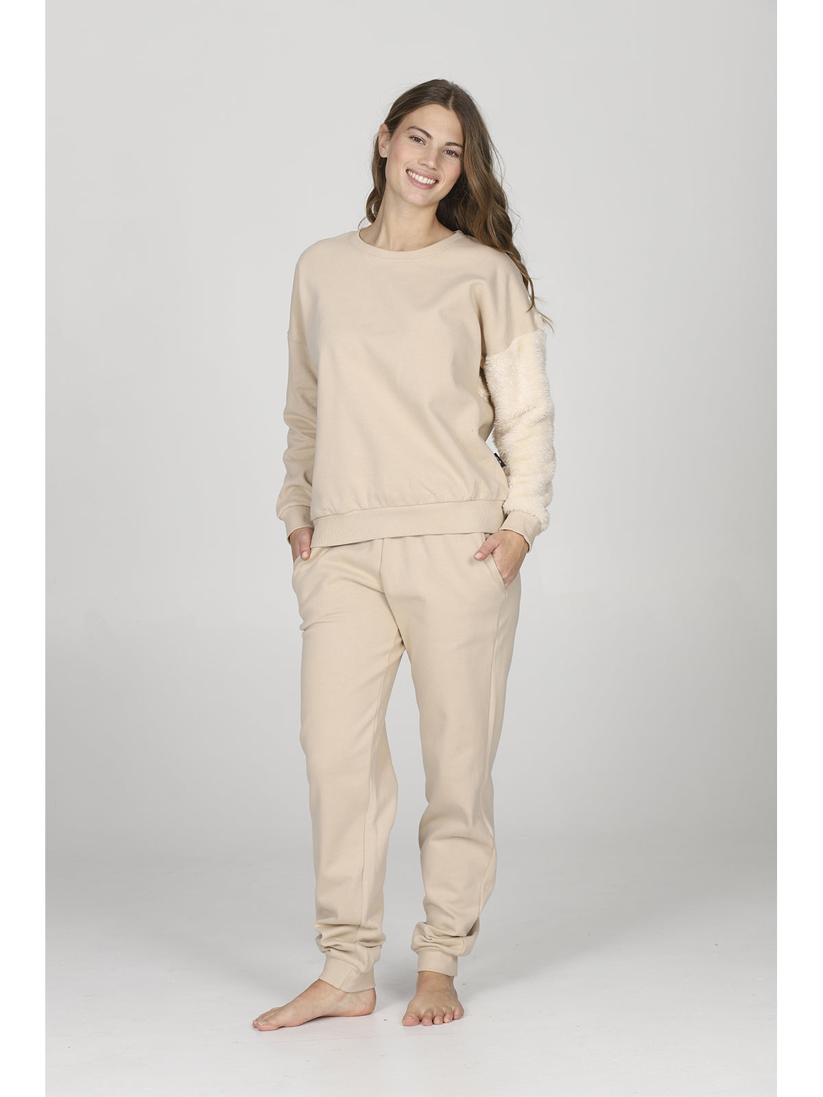 Pantaloni tuta sabbia donna, in felpa di puro cotone coordinabili