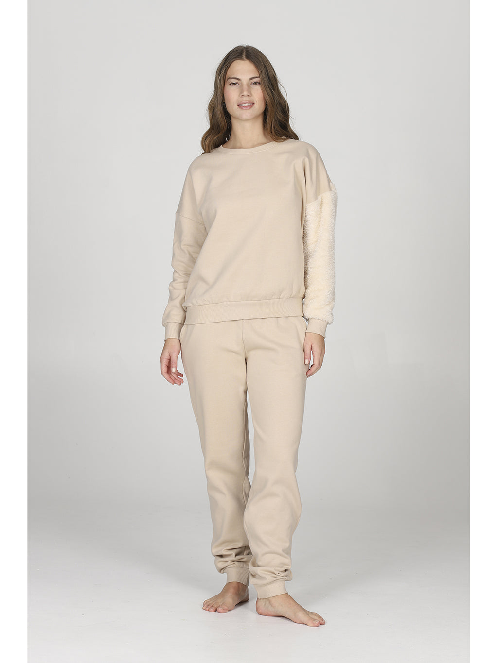 Pantaloni tuta sabbia donna, in felpa di puro cotone coordinabili