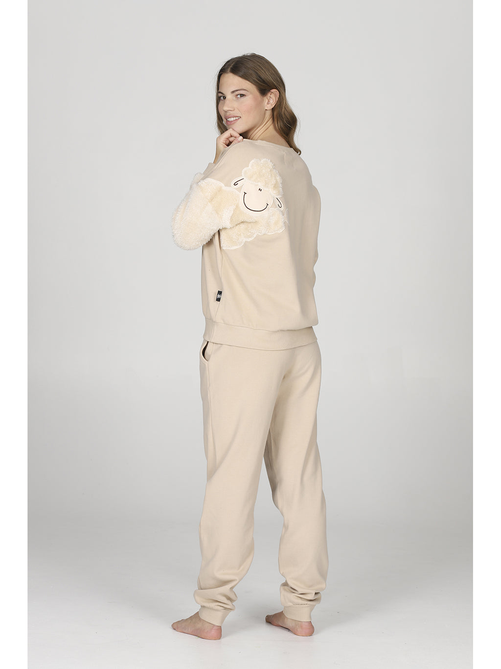 Pantaloni tuta sabbia donna, in felpa di puro cotone coordinabili