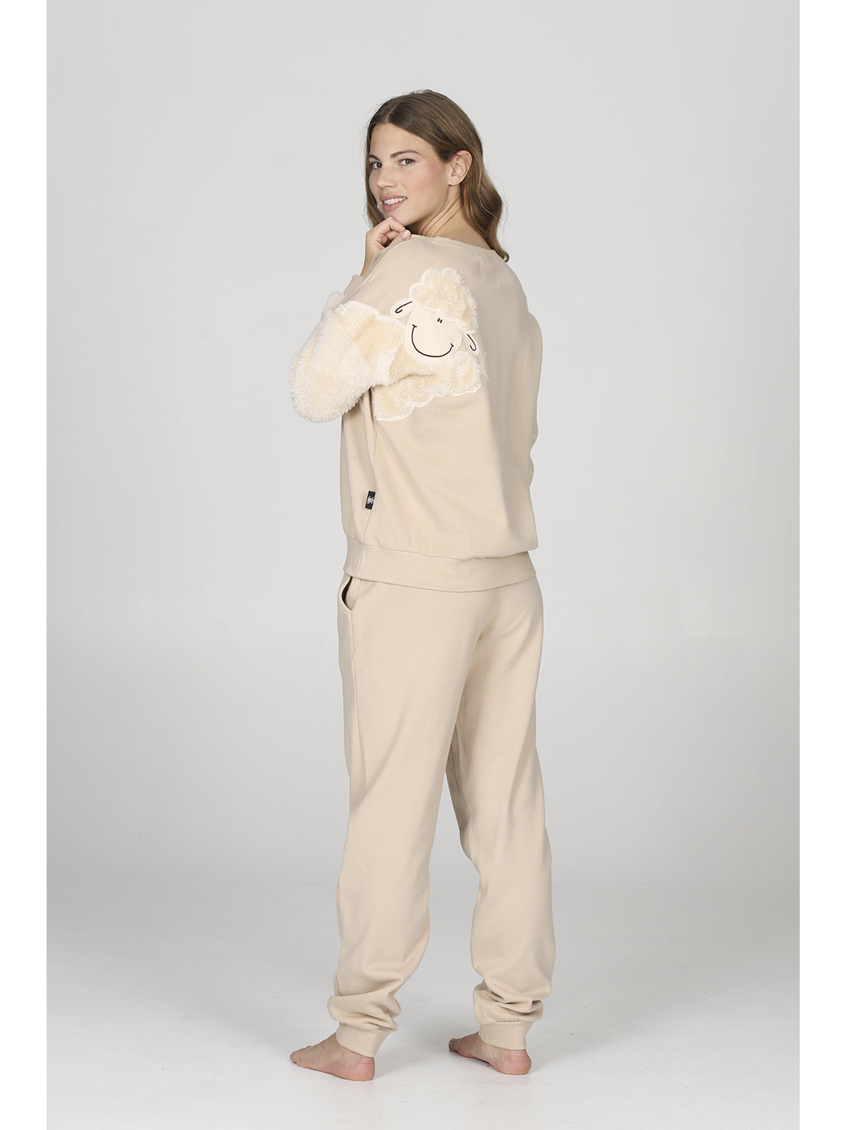 Pantaloni tuta sabbia donna, in felpa di puro cotone coordinabili