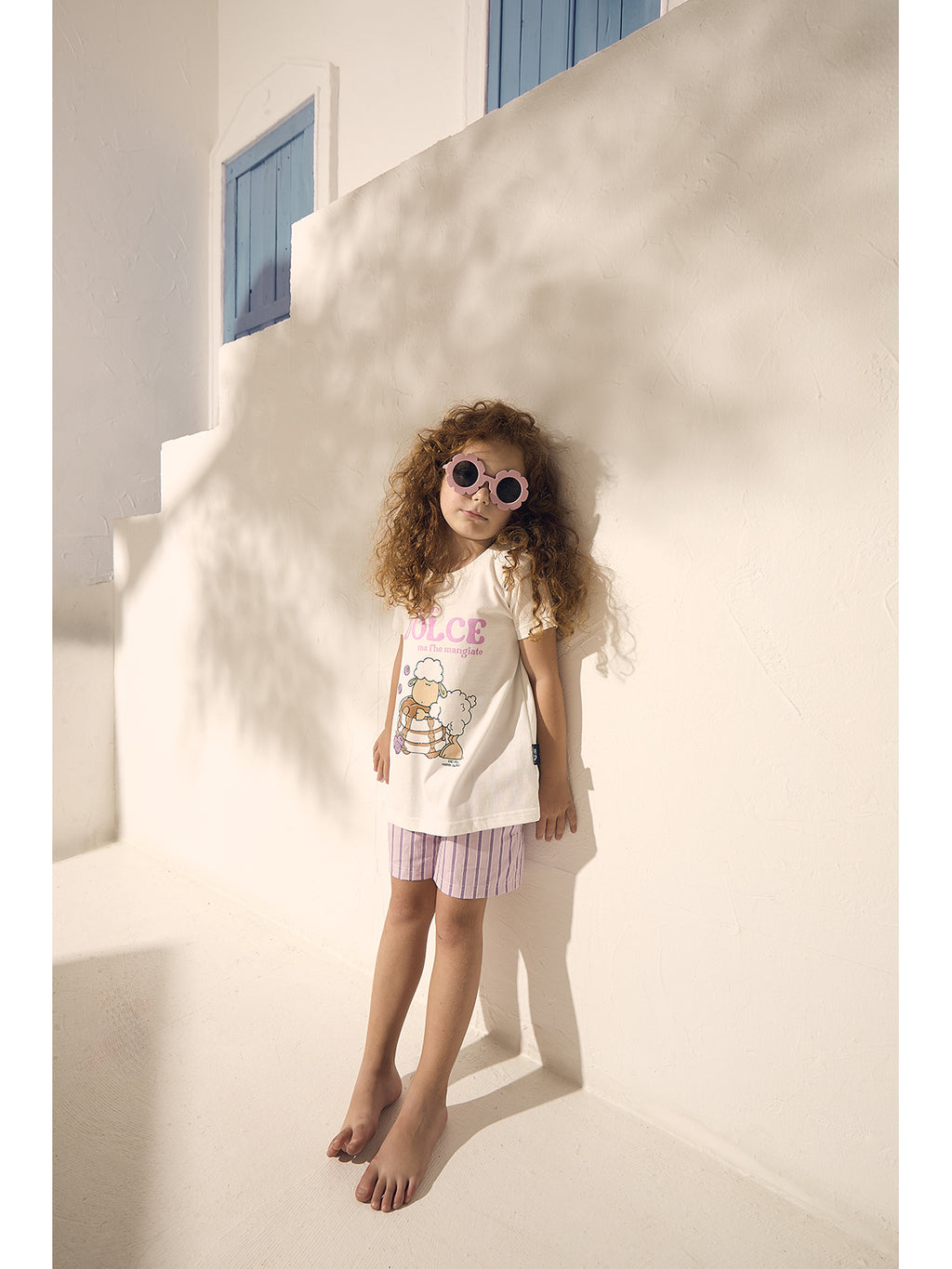 Pigiama bambina corto spezzato, in fresco jersey di puro cotone