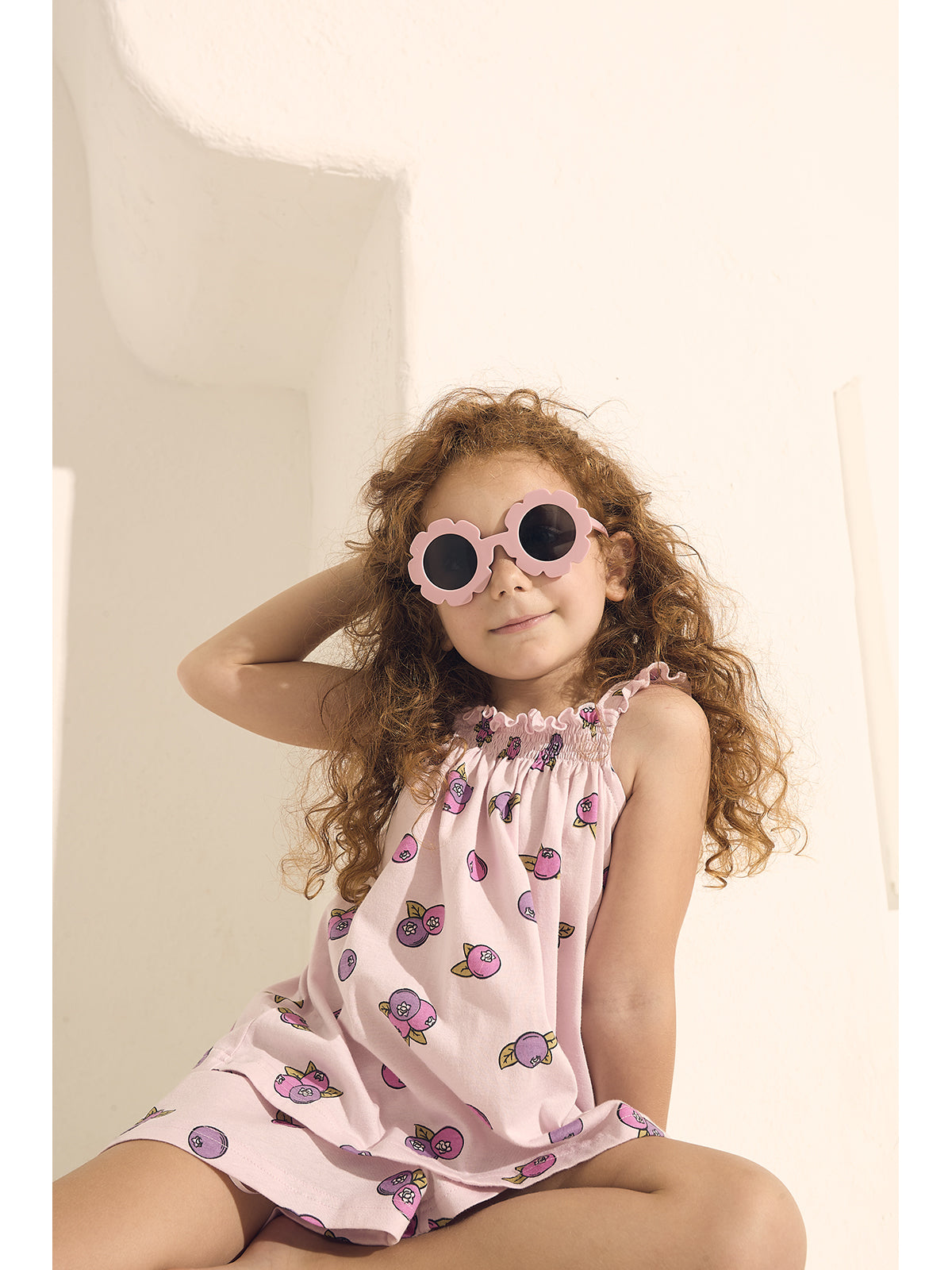 Pigiama bimba corto, top con arriccio in puro cotone