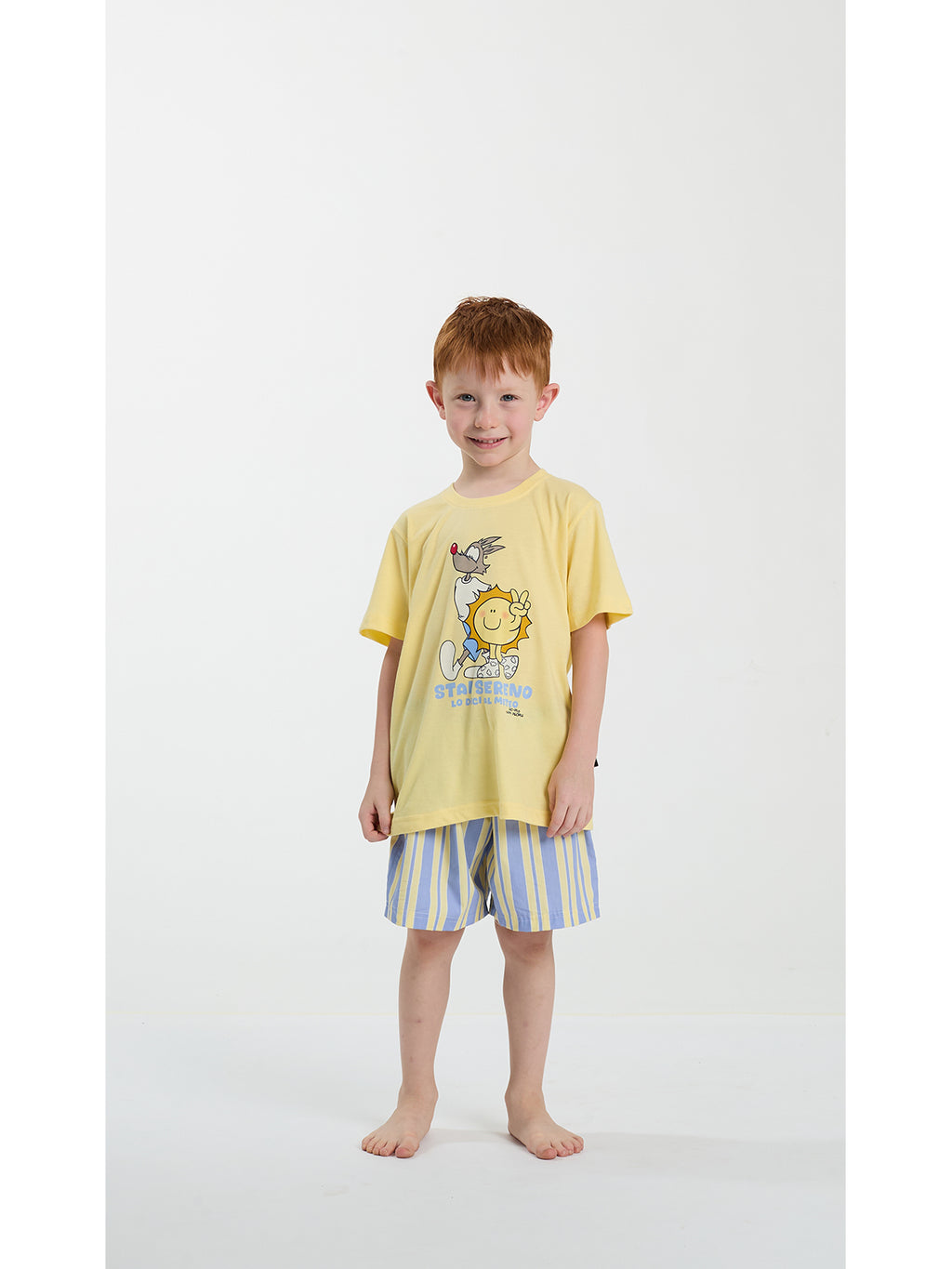 Pigiama girocollo bimbo corto, in jersey di puro cotone yellow
