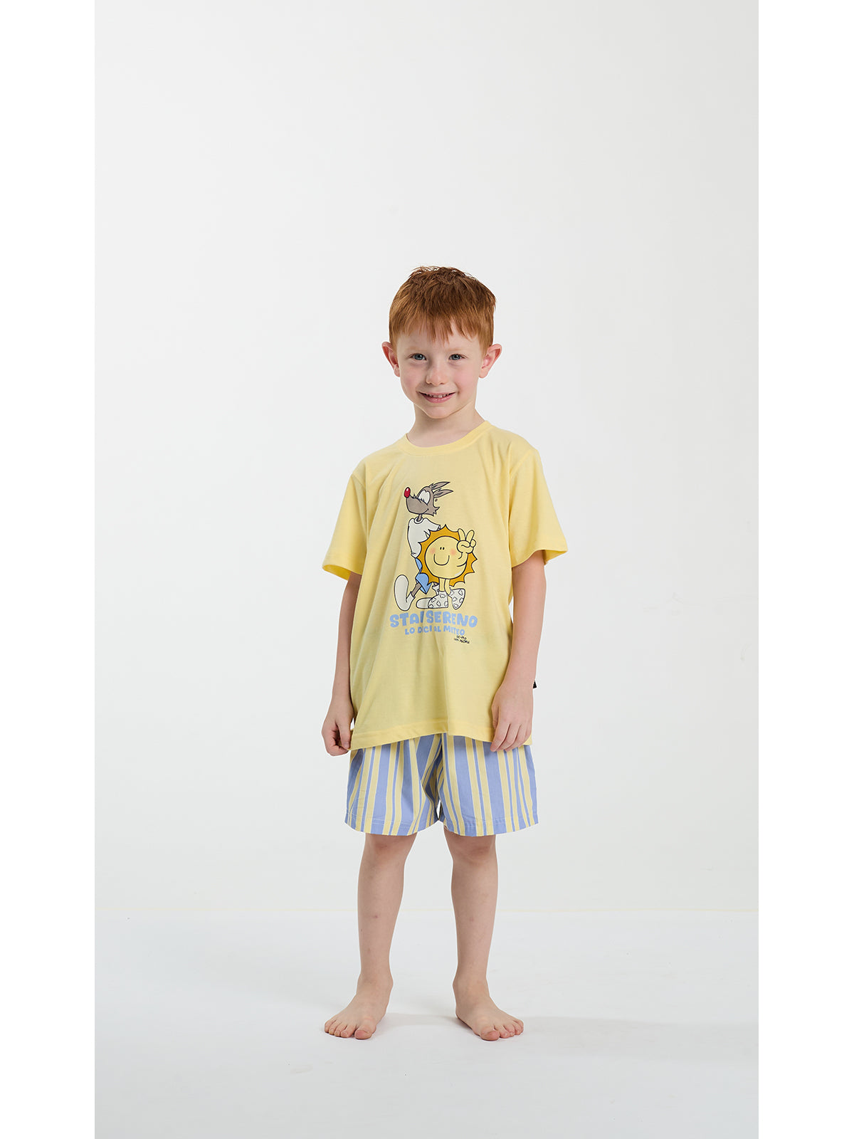 Pigiama girocollo bimbo corto, in jersey di puro cotone yellow
