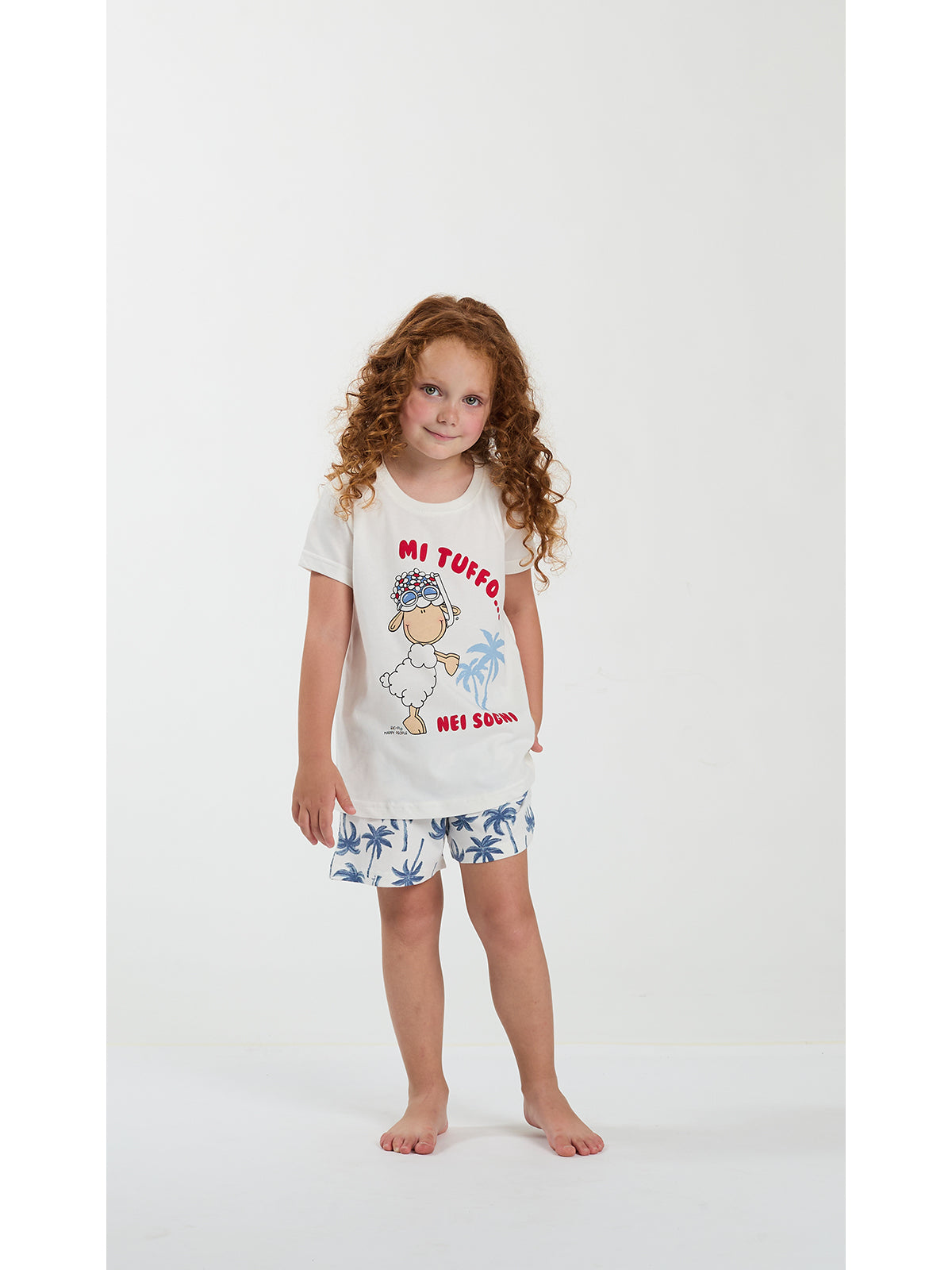 Pigiama corto bimba in fresco cotone disegno palme