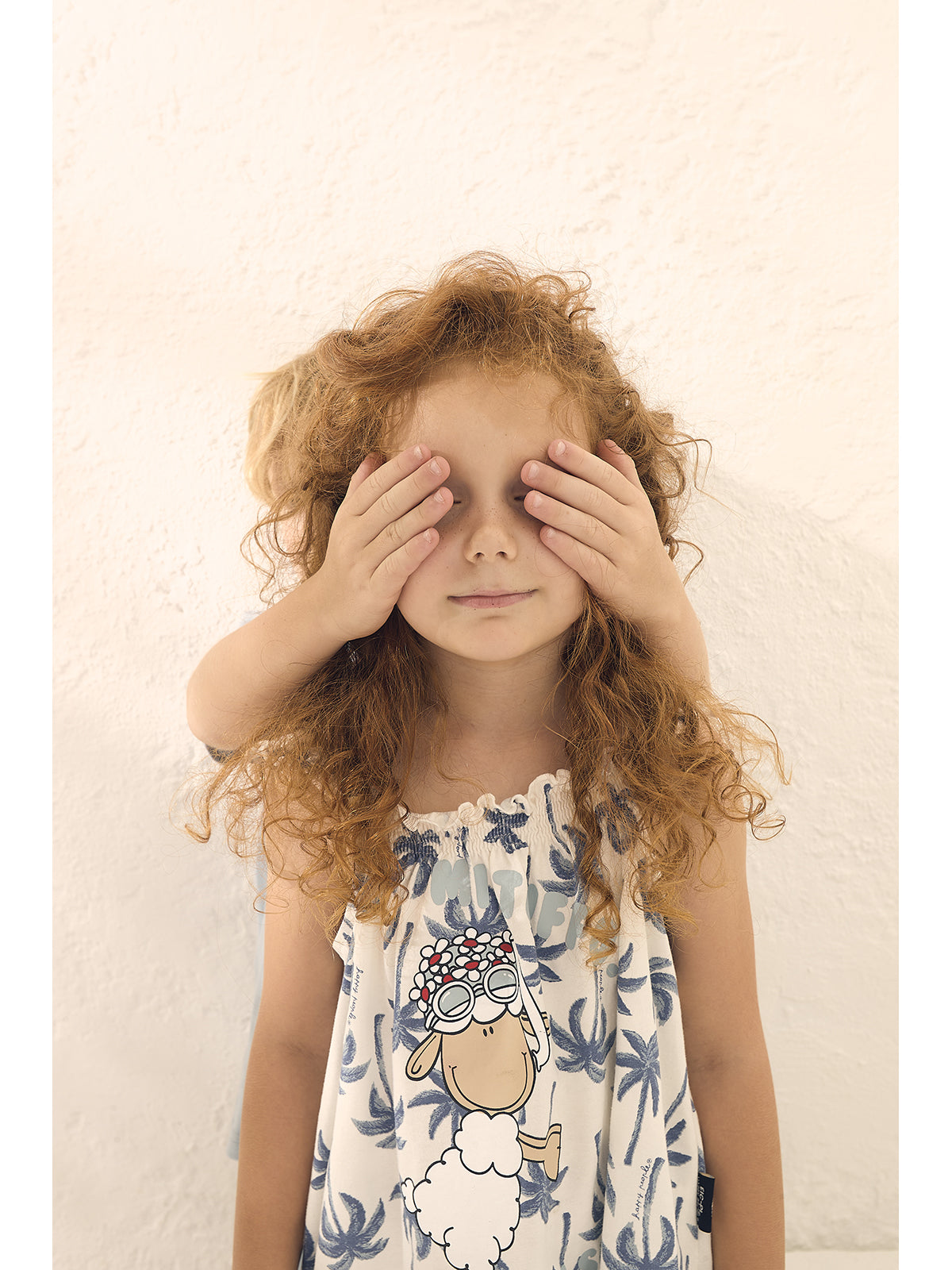 Pigiama bimba con arriccio in fresco cotone disegno palme