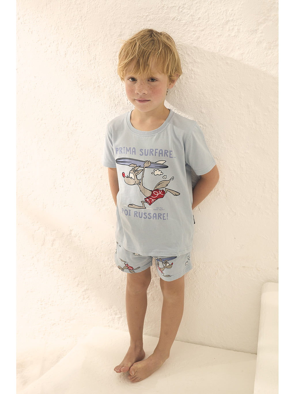 Pigiama corto bimbo in fresco cotone disegno surf